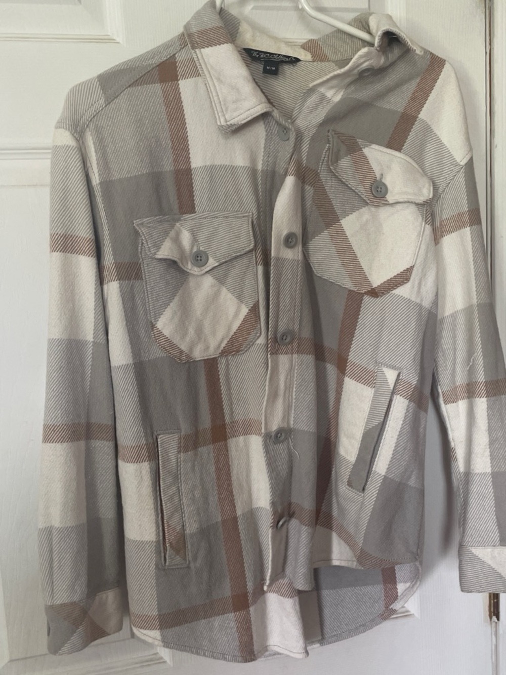 The Limited Plaid Button-Up Cardigan Jacket in Cream & Taupe